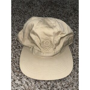 Vintage 1993 Liz Claiborne Crest Logo Flat Brim Stretch Back Hat Brown Tan OSFM